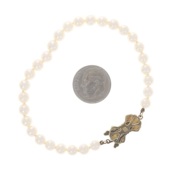 Yellow Gold Pearl Knotted Strand Bracelet 7" - 14k - Picture 6 of 6